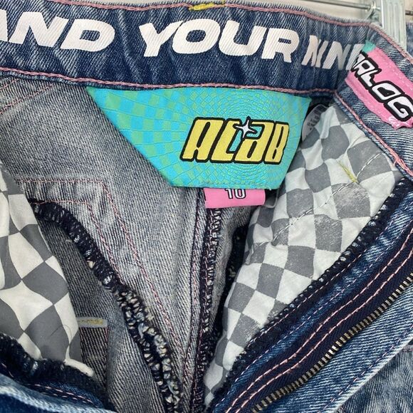 A.LAB Blue Denim with Pink Stitching Super Wide Leg sz 10 W32 Y2K Street - Picture 11 of 16